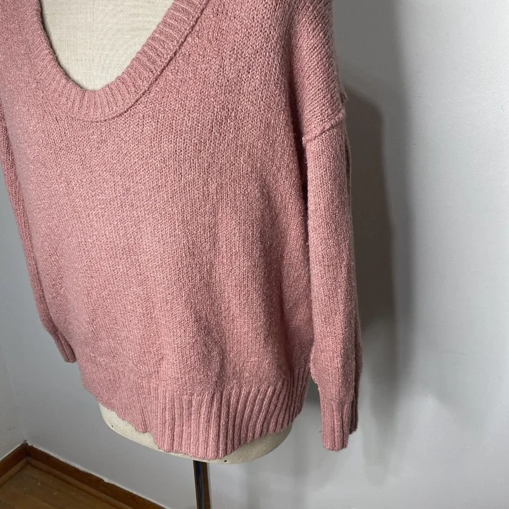 Free People Womens Oversized Sweater Pink Mauve V Neck Sz XS Soft